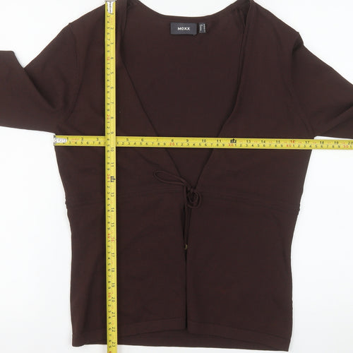 Mexx Women's Brown Wrap Blouse M 3/4 Sleeve V-Neck Top