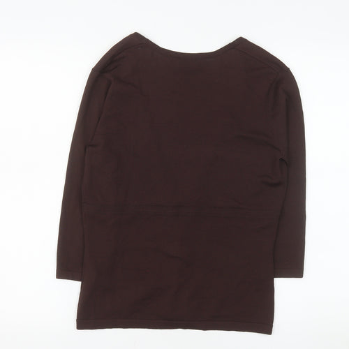 Mexx Women's Brown Wrap Blouse M 3/4 Sleeve V-Neck Top
