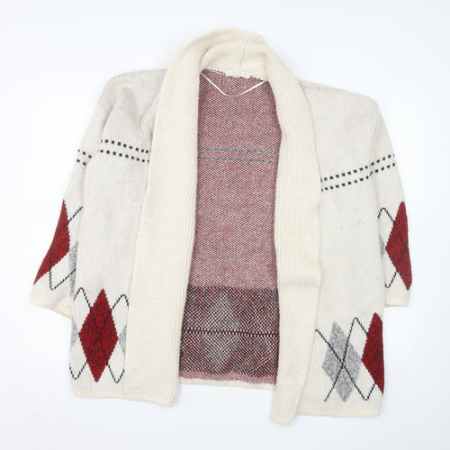 Mango Women’s Beige Argyle Wool Blend Knit Cardigan Size 8