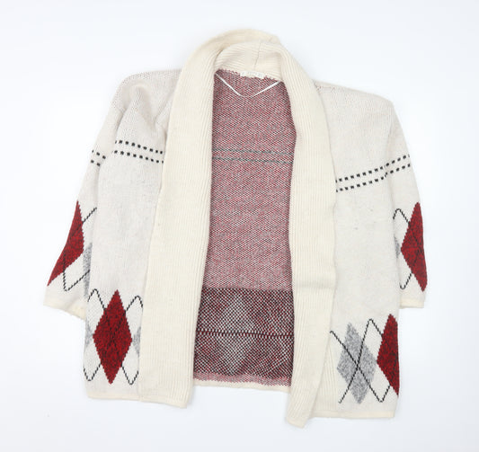 Mango Women’s Beige Argyle Wool Blend Knit Cardigan Size 8