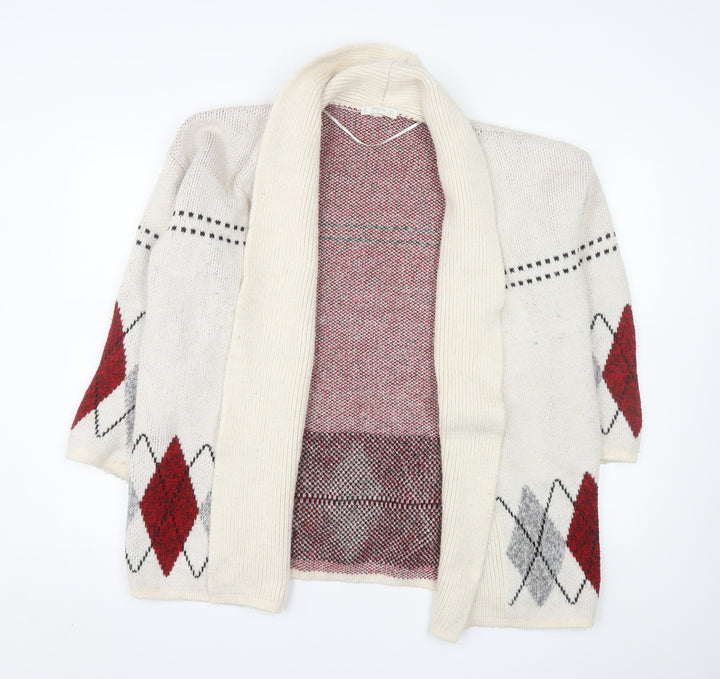 Mango Women’s Beige Argyle Wool Blend Knit Cardigan Size 8