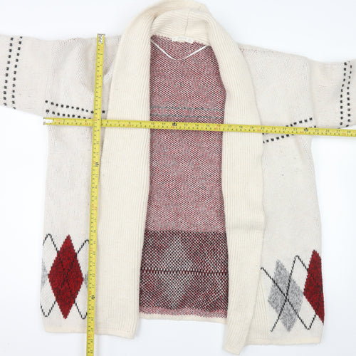 Mango Women’s Beige Argyle Wool Blend Knit Cardigan Size 8