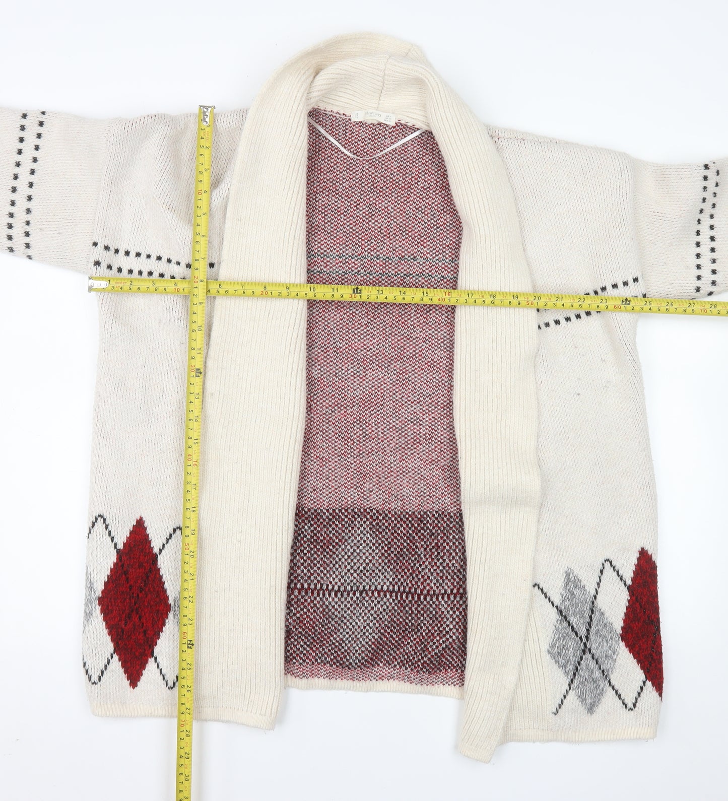 Mango Women’s Beige Argyle Wool Blend Knit Cardigan Size 8