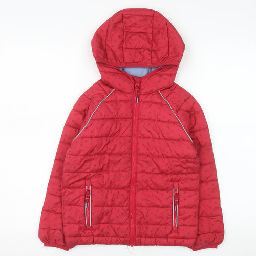FatFace Girls Red Polka Dot Puffer Jacket 7-8 Years Hooded Lined