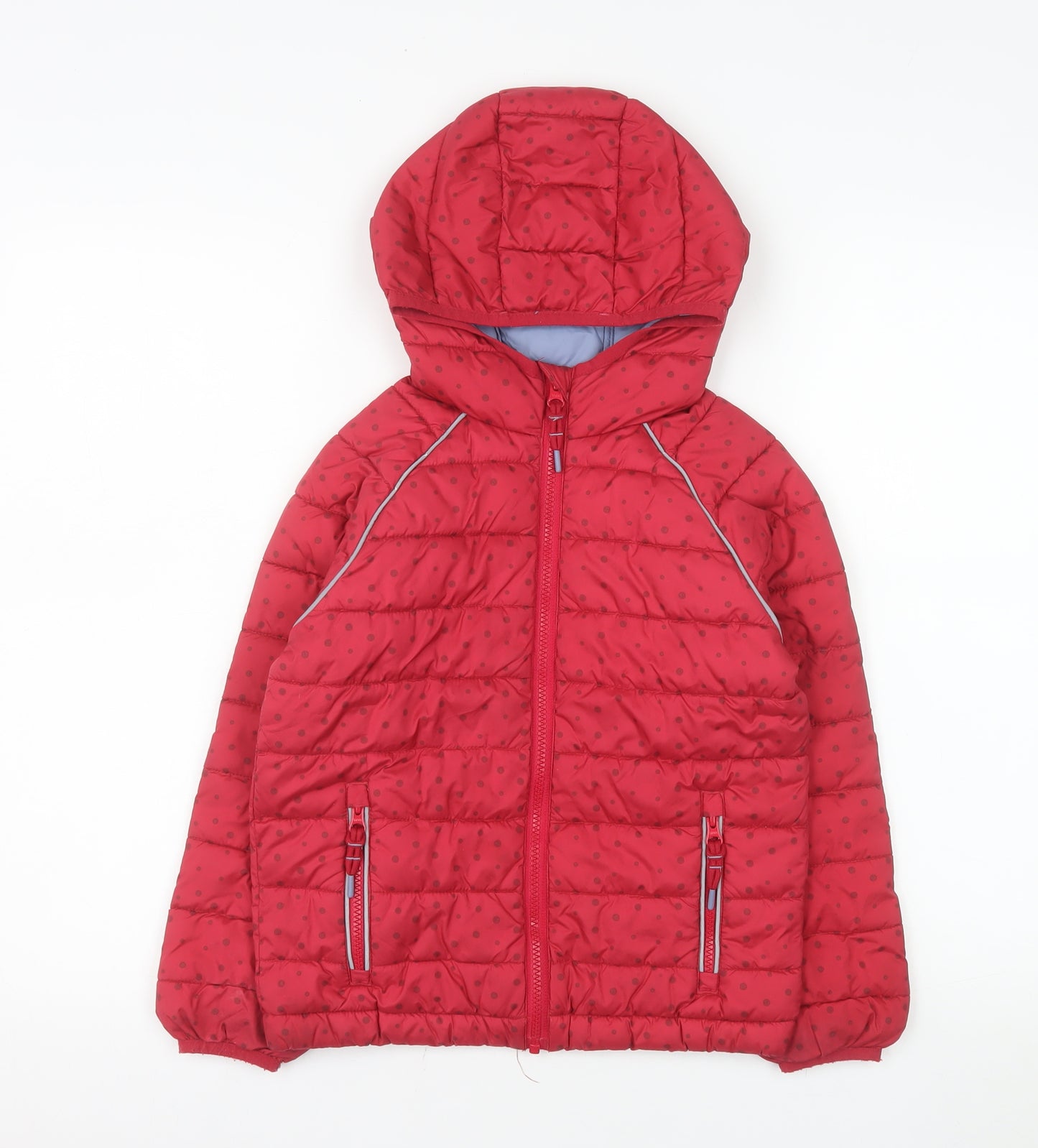 FatFace Girls Red Polka Dot Puffer Jacket 7-8 Years Hooded Lined