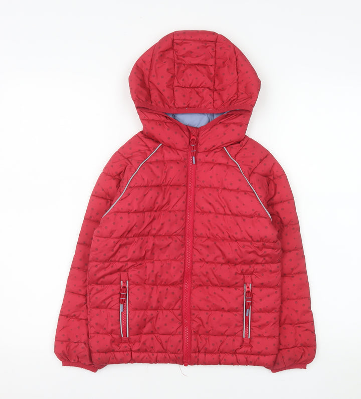 FatFace Girls Red Polka Dot Puffer Jacket 7-8 Years Hooded Lined