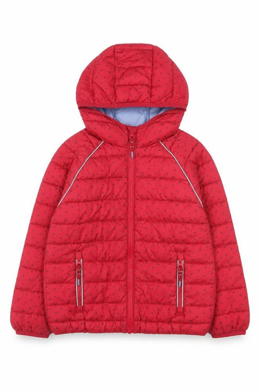 FatFace Girls Red Polka Dot Puffer Jacket 7-8 Years Hooded Lined