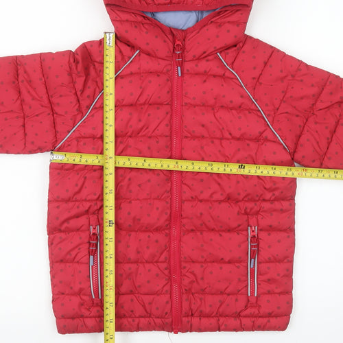 FatFace Girls Red Polka Dot Puffer Jacket 7-8 Years Hooded Lined