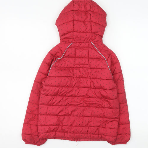 FatFace Girls Red Polka Dot Puffer Jacket 7-8 Years Hooded Lined