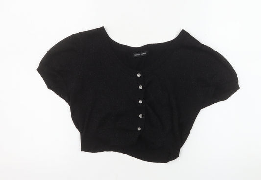 Dunnes Stores Women Black Glitter Button Short Sleeve Cardigan Size 14-16