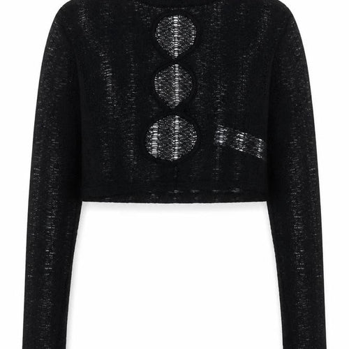 PrettyLittleThing Women's Black Mock Neck Open Knit Crop Jumper Size 6