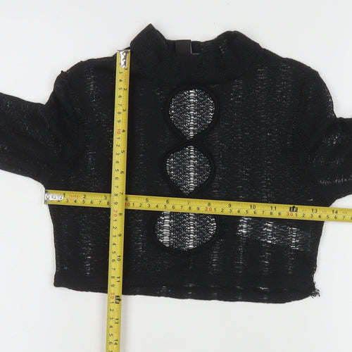 PrettyLittleThing Women's Black Mock Neck Open Knit Crop Jumper Size 6