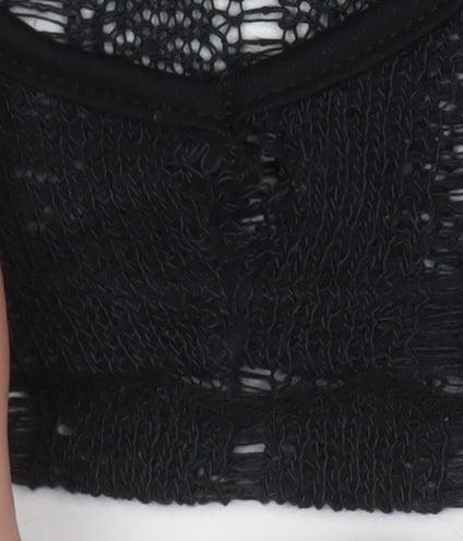 PrettyLittleThing Women's Black Mock Neck Open Knit Crop Jumper Size 6