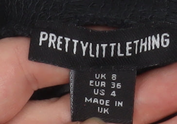 PrettyLittleThing Women's Black Mock Neck Open Knit Crop Jumper Size 6