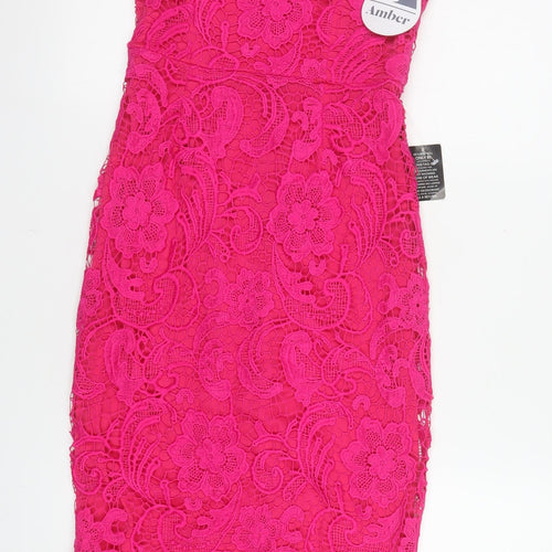 Amber Women’s Pink Lace Off Shoulder Bodycon Dress XS