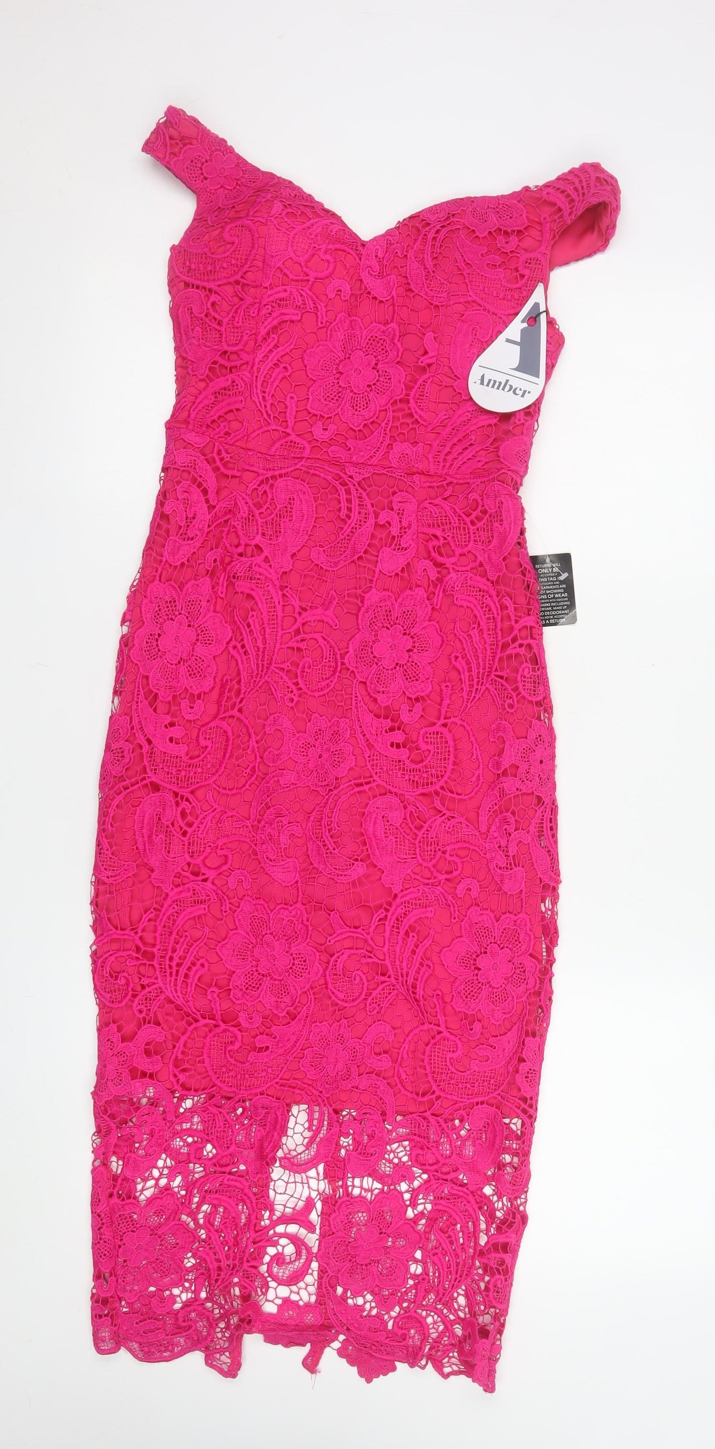 Amber Women’s Pink Lace Off Shoulder Bodycon Dress XS