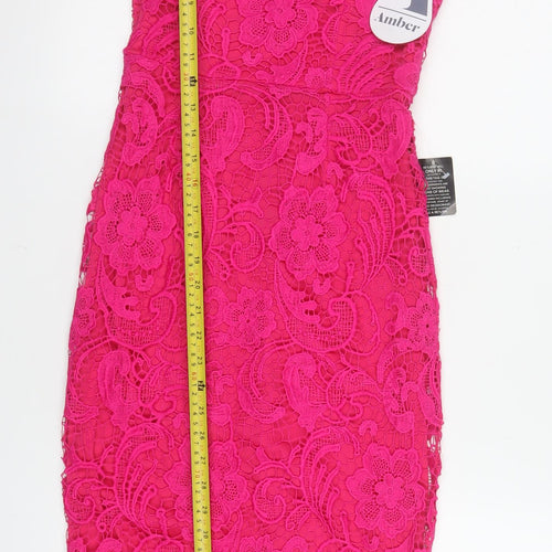Amber Women’s Pink Lace Off Shoulder Bodycon Dress XS