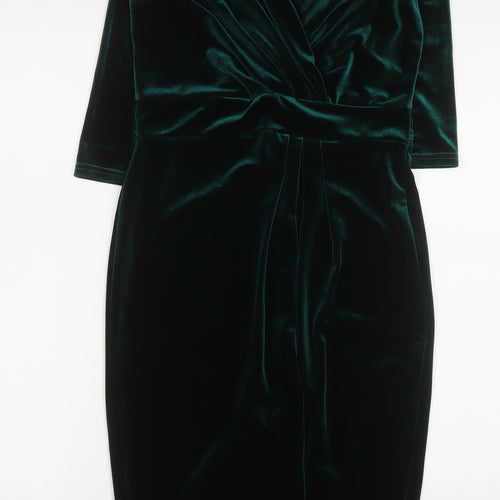 Boohoo Women Green Velvet Bodycon Knee Length Party Dress UK 10