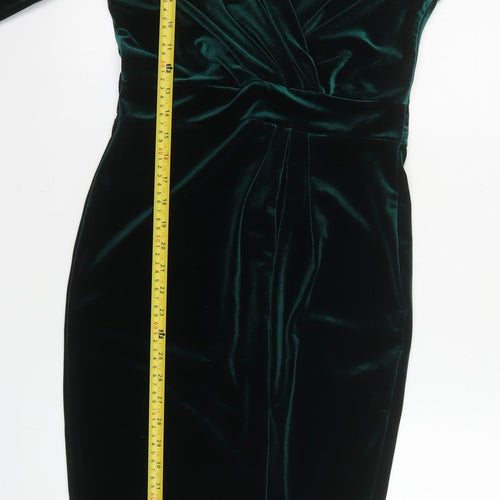 Boohoo Women Green Velvet Bodycon Knee Length Party Dress UK 10