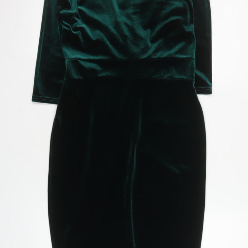 Boohoo Women Green Velvet Bodycon Knee Length Party Dress UK 10