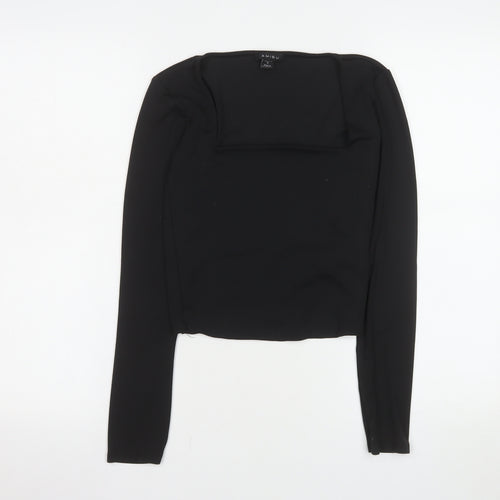 Amisu Women Black Cropped Long Sleeve Square Neck Blouse M