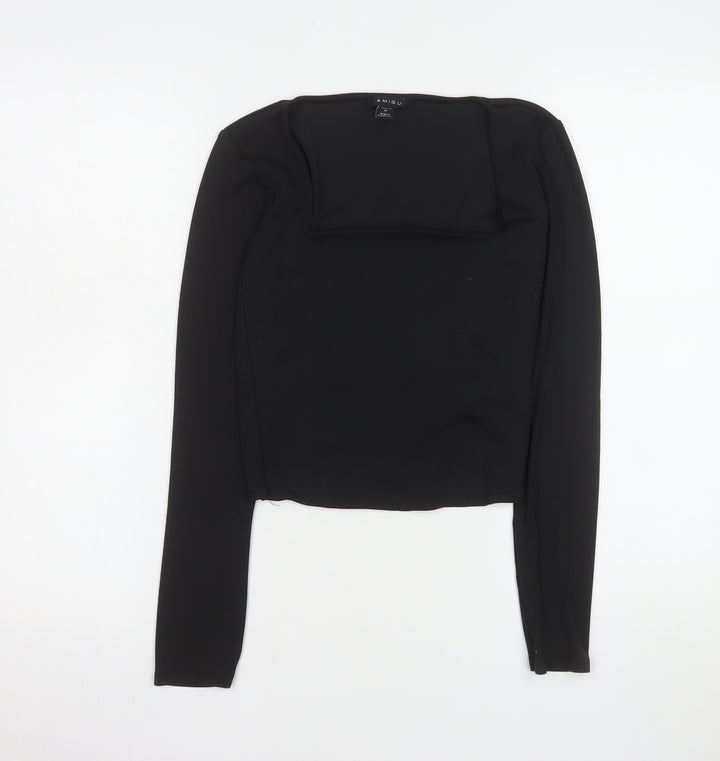 Amisu Women Black Cropped Long Sleeve Square Neck Blouse M