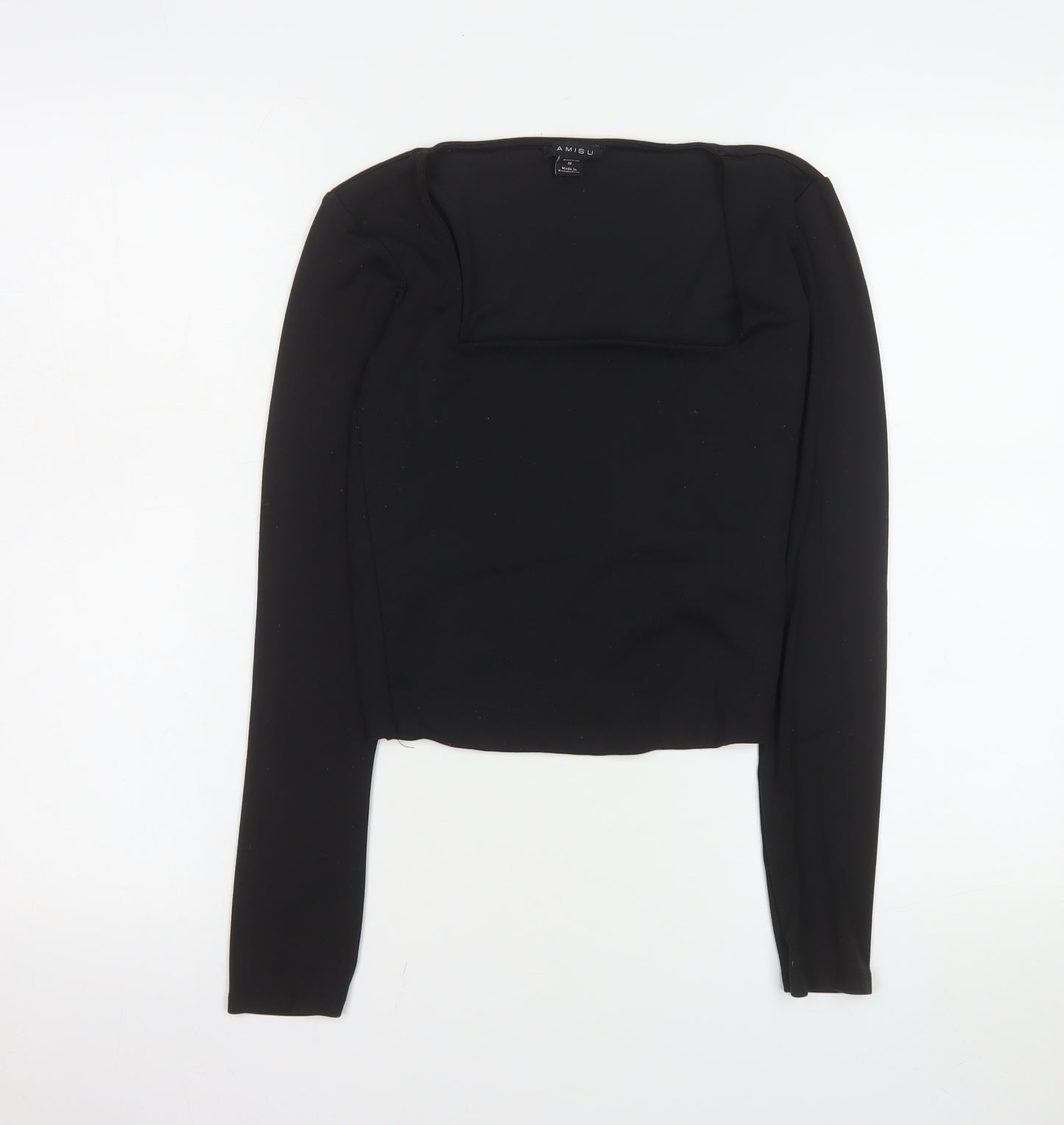 Amisu Women Black Cropped Long Sleeve Square Neck Blouse M