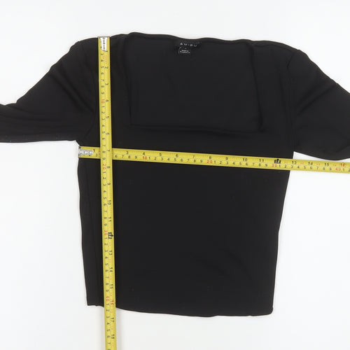 Amisu Women Black Cropped Long Sleeve Square Neck Blouse M