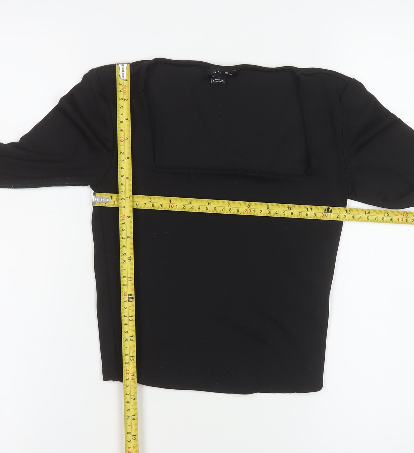 Amisu Women Black Cropped Long Sleeve Square Neck Blouse M