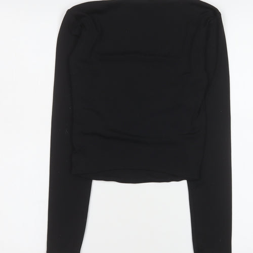 Amisu Women Black Cropped Long Sleeve Square Neck Blouse M