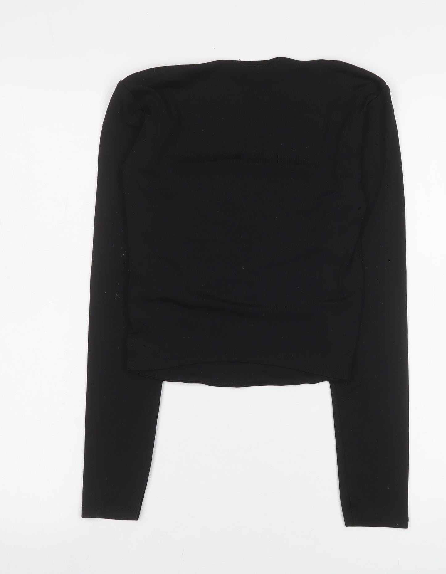 Amisu Women Black Cropped Long Sleeve Square Neck Blouse M