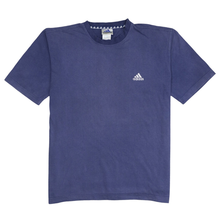 Adidas Men Blue Crew Neck Short Sleeve Cotton T-Shirt Size L