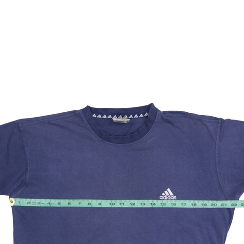 Adidas Men Blue Crew Neck Short Sleeve Cotton T-Shirt Size L