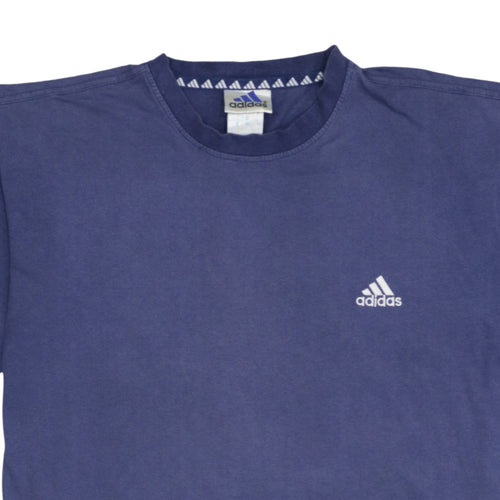Adidas Men Blue Crew Neck Short Sleeve Cotton T-Shirt Size L