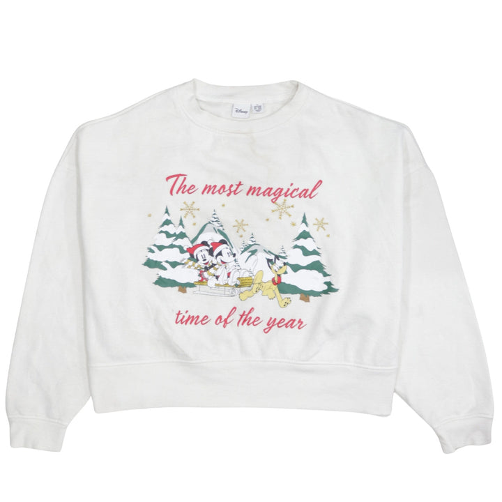 Disney Primark Women White XL Pullover Sweatshirt Mickey & Pluto Christmas