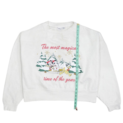 Disney Primark Women White XL Pullover Sweatshirt Mickey & Pluto Christmas