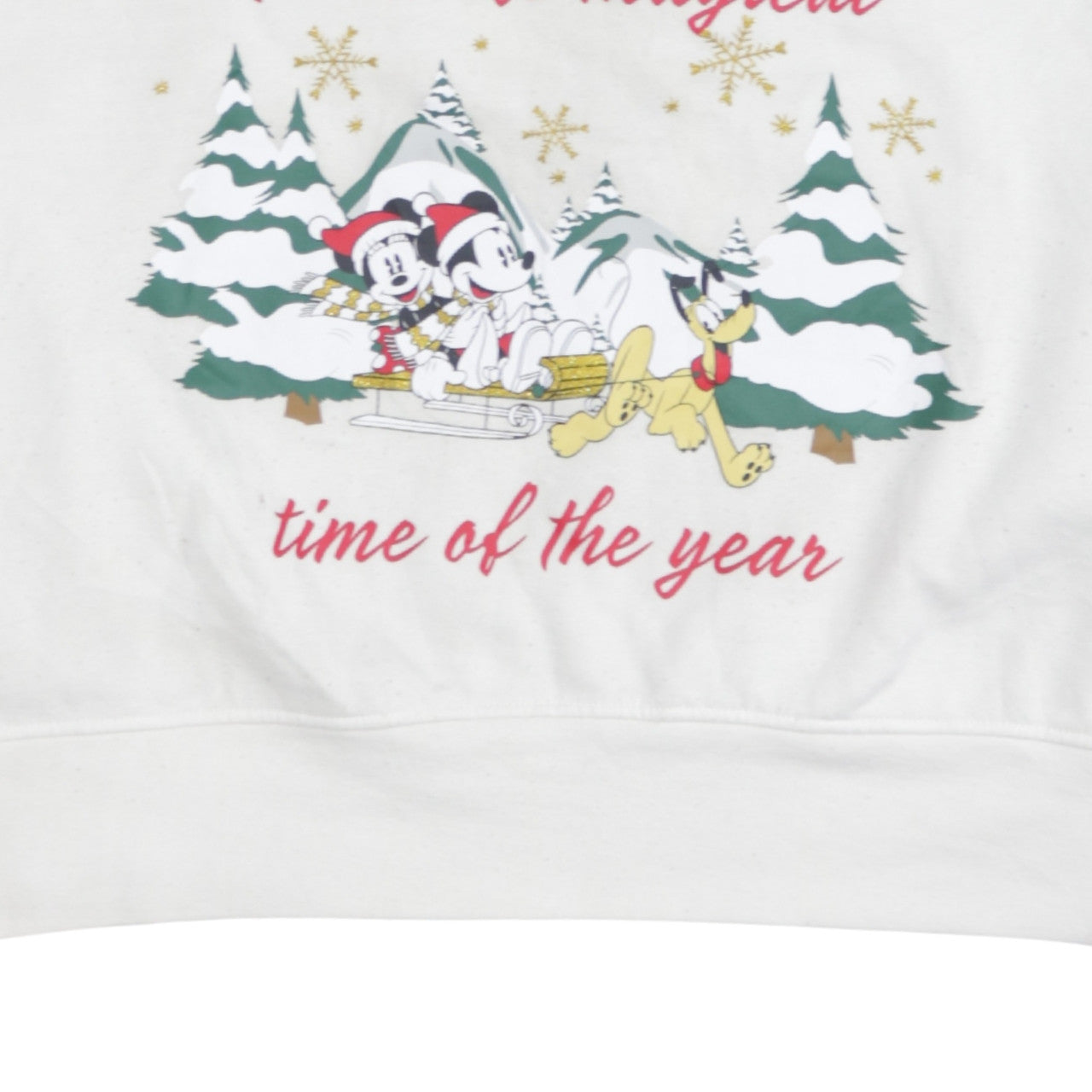 Disney Primark Women White XL Pullover Sweatshirt Mickey & Pluto Christmas