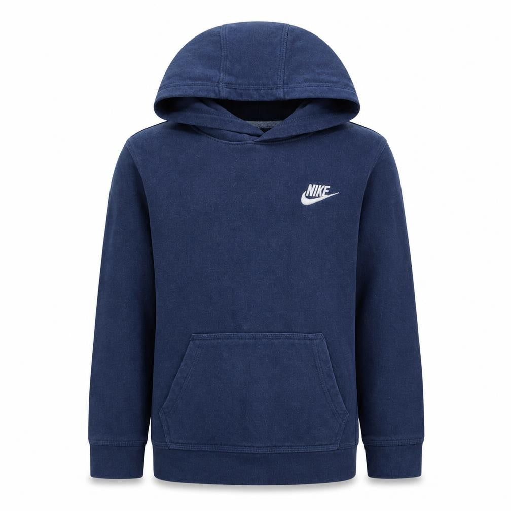 Front view of Nike boys’ blue pullover hoodie 6-7 years classic fleece sweatshirt