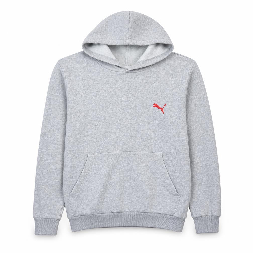 Puma Men’s Grey Small Pullover Hoodie with Red Logo