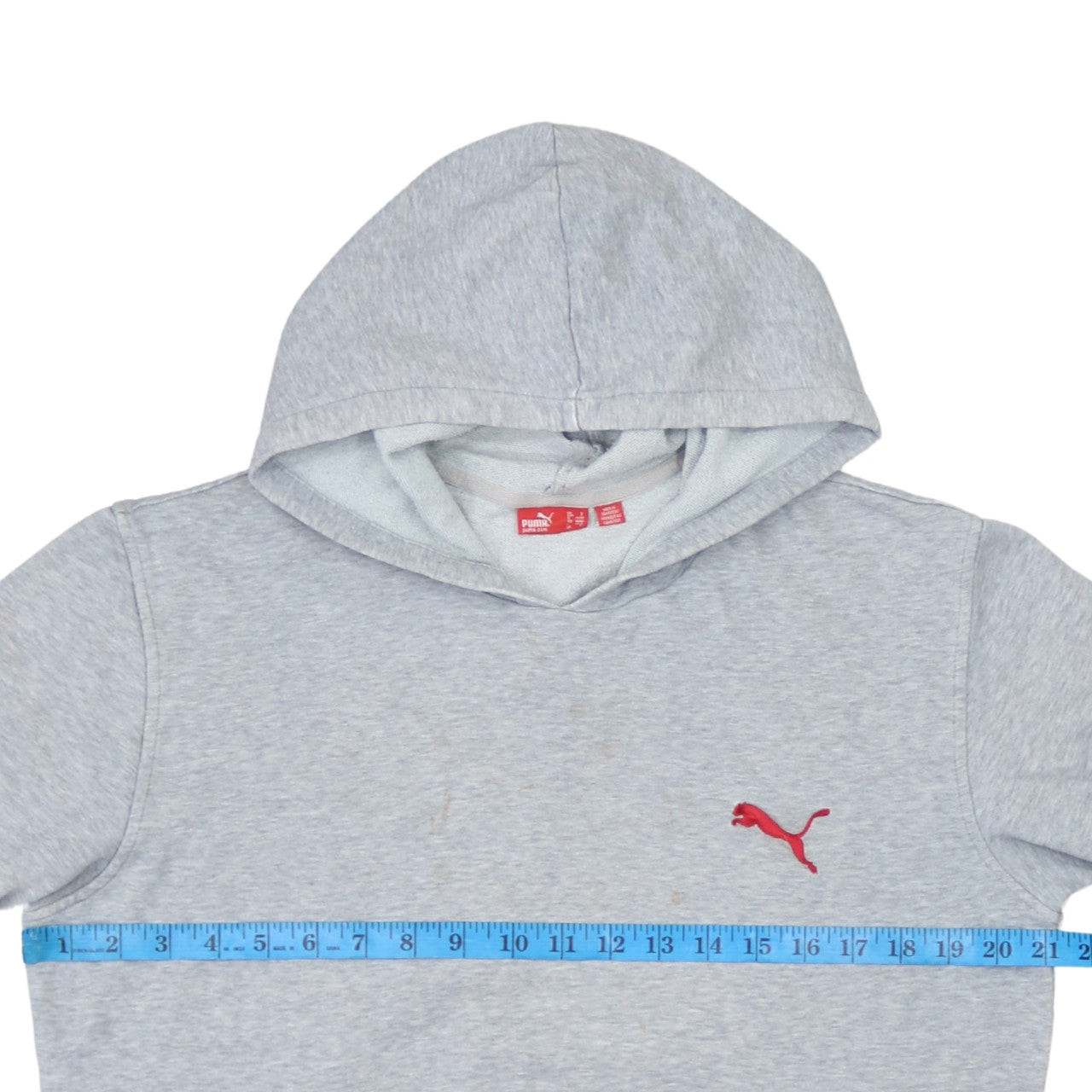 Puma Men’s Grey Small Pullover Hoodie with Red Logo