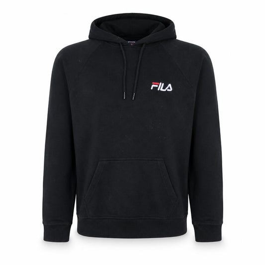 Front view of Fila Men's Black Pullover Hoodie Small Embroidered Logo Fleece