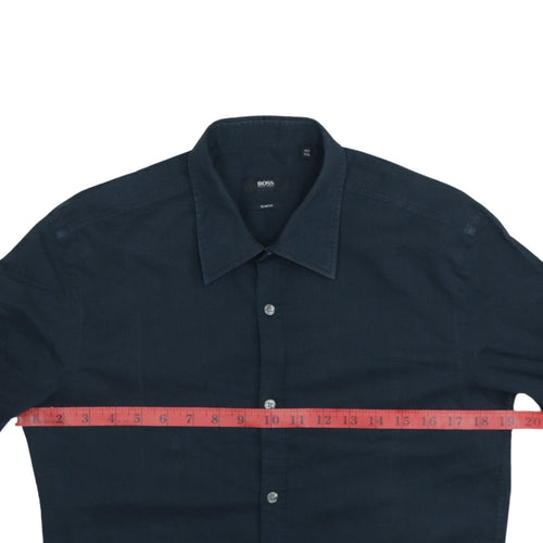 Hugo Boss Men's Blue Slim Fit Linen Long Sleeve Button-Up Shirt Size 40