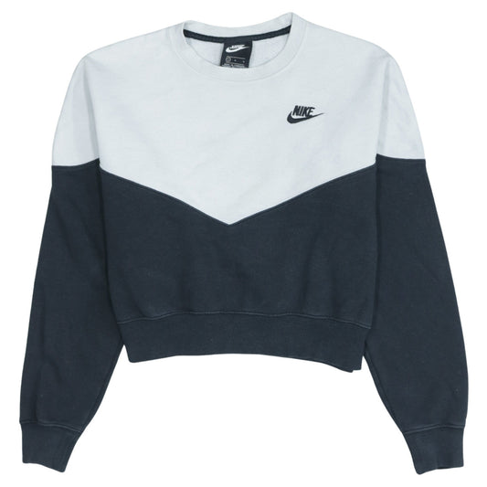 Nike Women Black White Colourblock Crew Neck Pullover Sweatshirt L