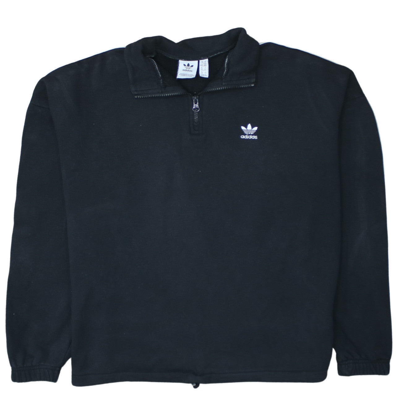 Adidas Women Black 1/4 Zip Sweatshirt UK 14 Zip Pocket Logo Sportswear