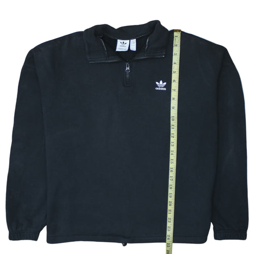 Adidas Women Black 1/4 Zip Sweatshirt UK 14 Zip Pocket Logo Sportswear