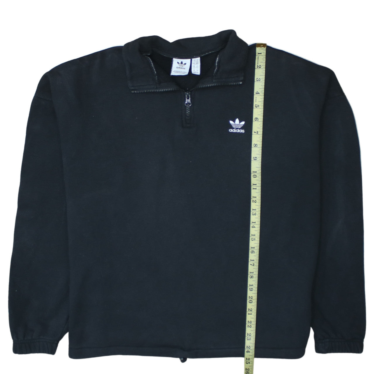 Adidas Women Black 1/4 Zip Sweatshirt UK 14 Zip Pocket Logo Sportswear