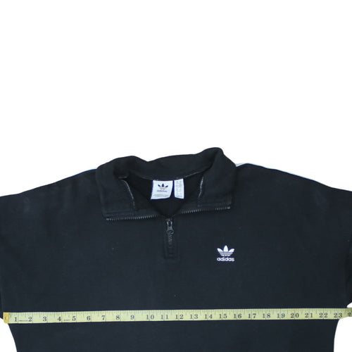 Adidas Women Black 1/4 Zip Sweatshirt UK 14 Zip Pocket Logo Sportswear