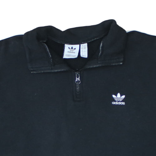 Adidas Women Black 1/4 Zip Sweatshirt UK 14 Zip Pocket Logo Sportswear