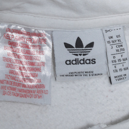 Adidas Boys White XL Pullover Hoodie with Trefoil Logo Print