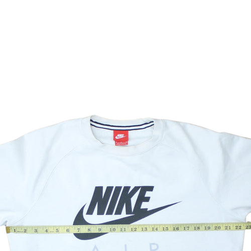 Nike Men's White Crew Neck Pullover Sweatshirt M Graphic Print Cotton Blend